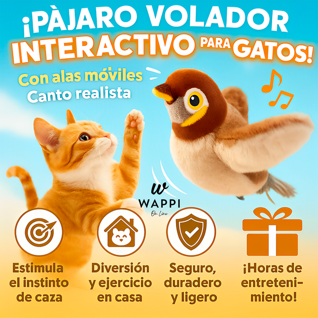 🦜Pajaro Volador Interactivo para Gatos - Mantiene a tu Gato Activo y Feliz
