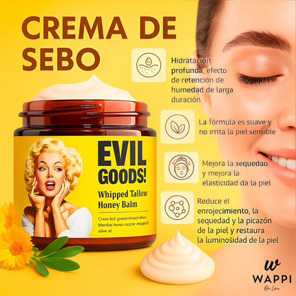 ✨🍯Crema Facial Natural Evil Goods con Sebo y Miel – Skincare orgánico libre de tóxicos 🌿