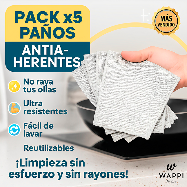 ✨Paños Metálicos X5 – Limpieza Potente y Sin Rayas