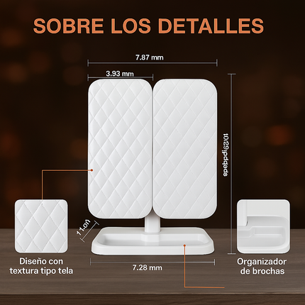 Espejo LED Triplegable Recargable para Maquillaje