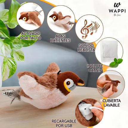 🦜Pajaro Volador Interactivo para Gatos - Mantiene a tu Gato Activo y Feliz