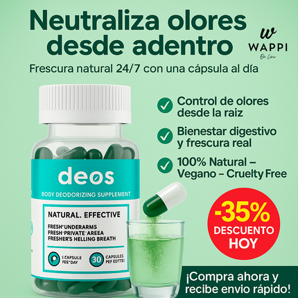 DEOS – Desodorante Interno Natural (30 cápsulas) - Neutraliza los olores de tu cuerpo desde adentro
