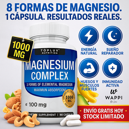 Complejo de Magnesio 8 Elementos Vegano – Energía, Sueño y Bienestar Total