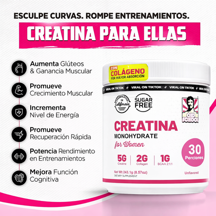 Creatina Femenina 3-en-1 para Fuerza, Tonificación y Recuperación