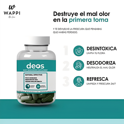 DEOS – Desodorante Interno Natural (30 cápsulas) - Neutraliza los olores de tu cuerpo desde adentro