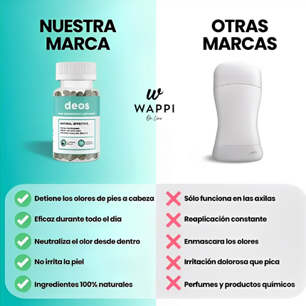 DEOS – Desodorante Interno Natural (30 cápsulas) - Neutraliza los olores de tu cuerpo desde adentro