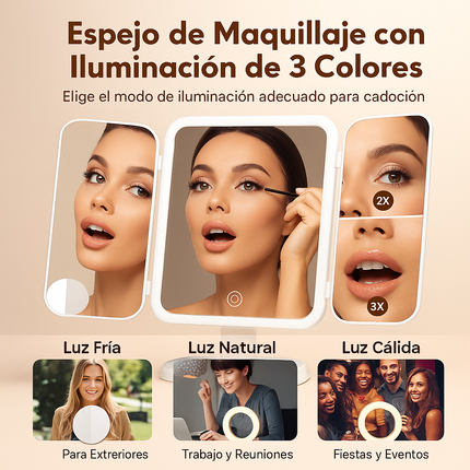 Espejo LED Triplegable de Maquillaje – Luz Profesional en tu Tocador