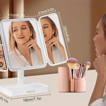 Espejo LED Triplegable Recargable para Maquillaje