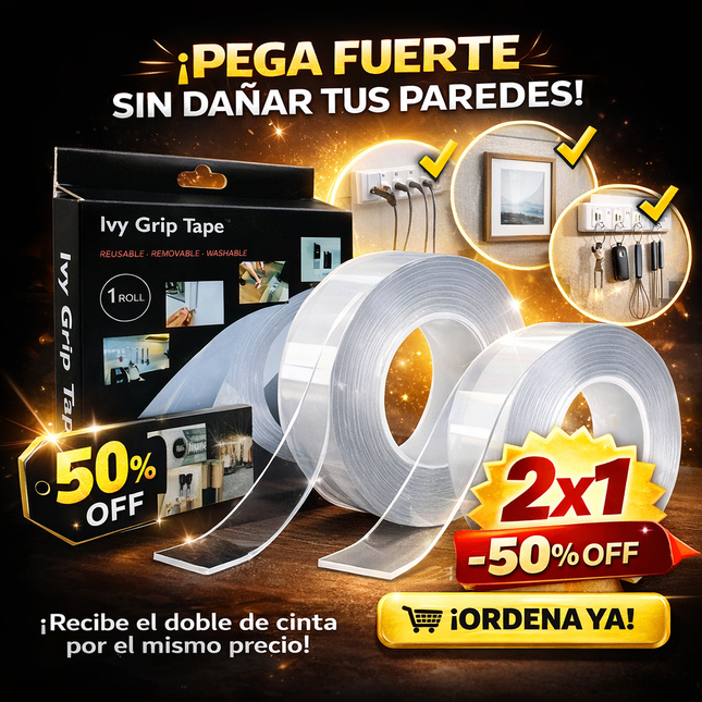 Cinta Nano Doble Cara Ultra Resistente 2x1 - Pega, fija y organiza sin clavos, sin taladros y sin dañar tus paredes.
