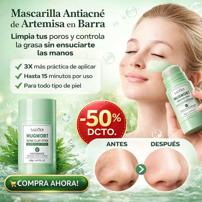 Mascarilla Antiacné de Artemisa en Barra - Limpia tus poros, controla la grasa y cuida tu piel… sin ensuciarte las manos.