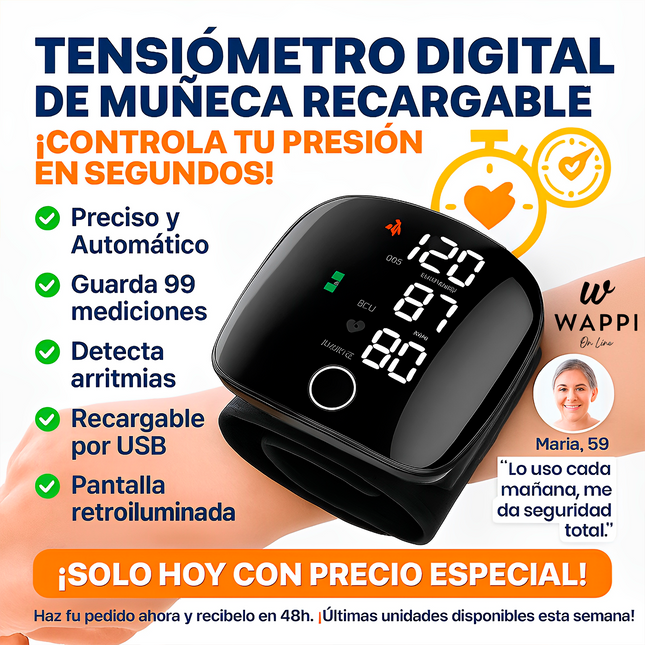 🩺Tensiómetro Digital de Muñeca Recargable - Ligero, compacto y siempre listo para acompañarte 💓🧳