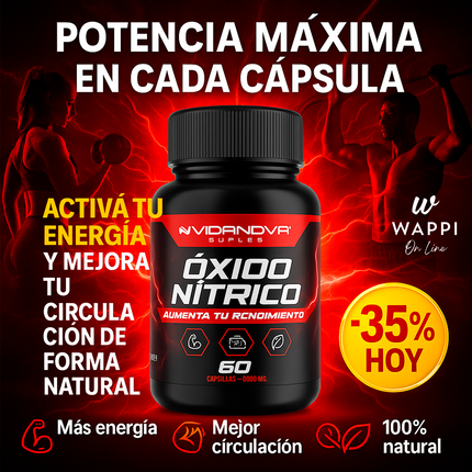 Óxido Nítrico 1000mg – 60 Cápsulas | Energía y Circulación Saludable