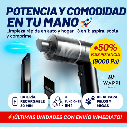 🚗Mini Aspiradora Portátil 3 en 1 TurboClean Pocket – Potencia y Comodidad en tu Mano