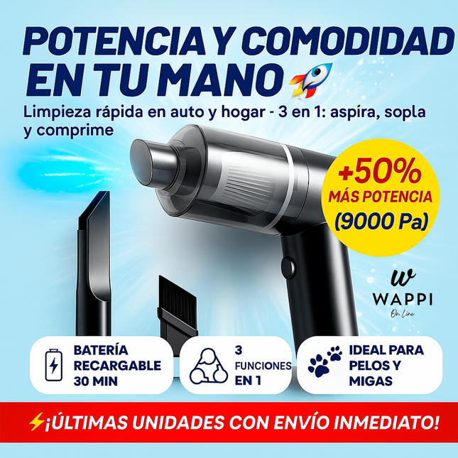 🚗Mini Aspiradora Portátil 3 en 1 TurboClean Pocket – Potencia y Comodidad en tu Mano