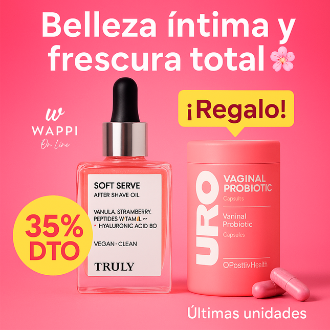 Truly Soft Serve After Shave Oil – Aceite post-afeitado 40ml+ Regalo URO: Probióticos y Ácido Bórico para una Vagina Saludable