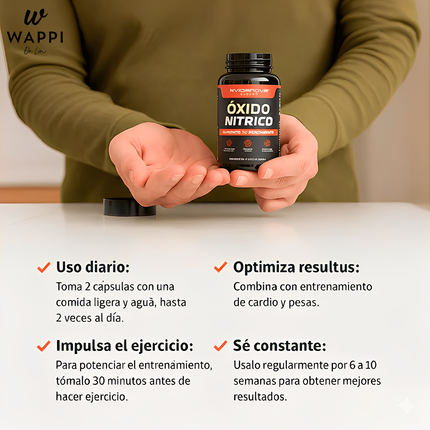 Óxido Nítrico 1000mg – 60 Cápsulas | Energía y Circulación Saludable