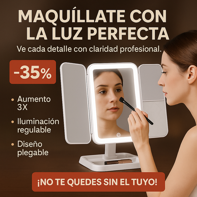 Espejo LED Triplegable de Maquillaje – Luz Profesional en tu Tocador