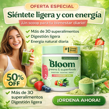 Bloom Greens & Superfoods – Jugo Verde Digestivo Diario (Kiwi Fresa)