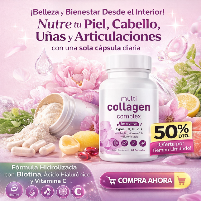 Multi Collagen Complex 5 en 1 – Belleza y Bienestar Desde el Interior - Nutre tu piel, cabello, uñas y articulaciones desde adentro