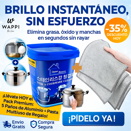 ✨Paños Metálicos x5 + Pasta de Limpieza de REGALO – Limpieza Potente y Sin Rayas