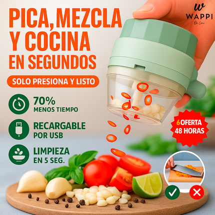 🧄Mini Picadora Eléctrica 3 en 1 - Corta sin esfuerzo, cocina sin límites.