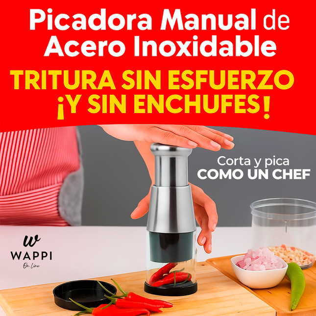 🔪Picadora Manual de Acero Inoxidable  – Tritura sin esfuerzo y sin enchufes 👩‍🍳🧄